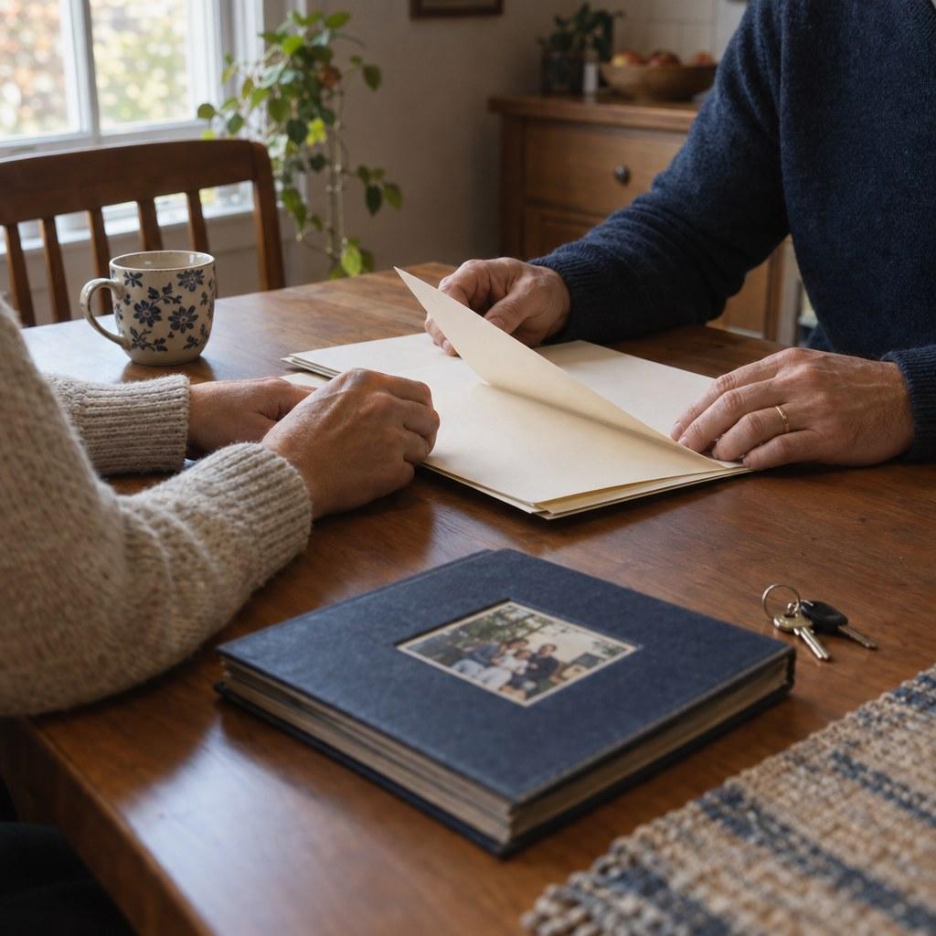Person reviewing estate-planning documents at a dining table